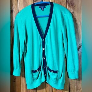 Chaps Size  XL Navy Blue & Lime Green Cardigan Sweater